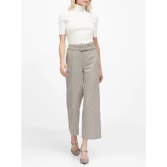 Banana Republic Houndstooth Wide Leg Cropped Pants with Belt Brown Black White 8 - Picture 1 of 10